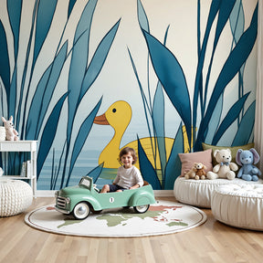 Duck nature mural wallpaper creating peaceful atmosphere in modern nursery by Kids-Mundo