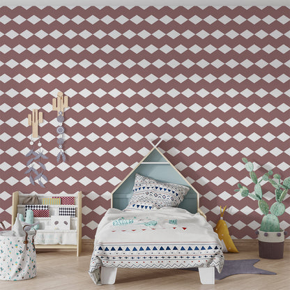 Kids-Mundo terracotta diamond mural in a playroom with toys and a reading corner