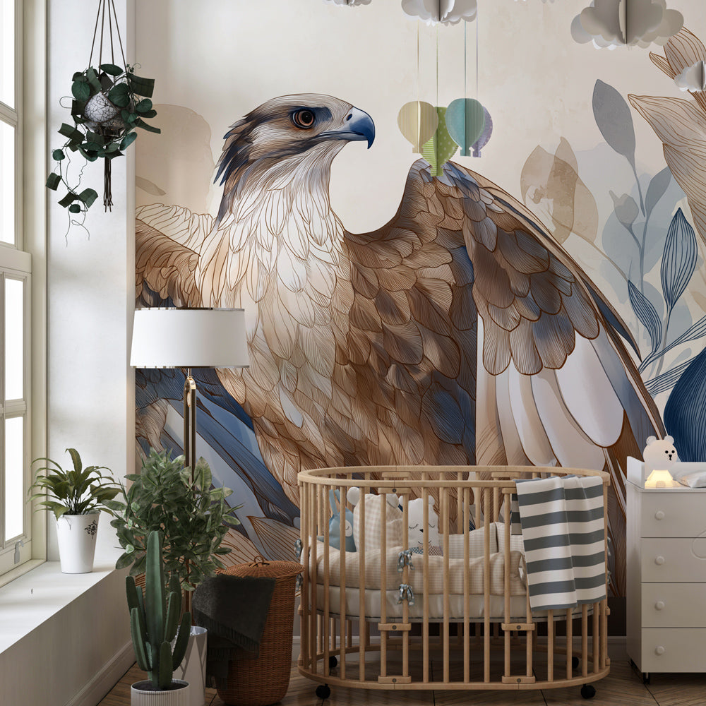 Majestic eagle wallpaper creating nature-inspired kids bedroom atmosphere