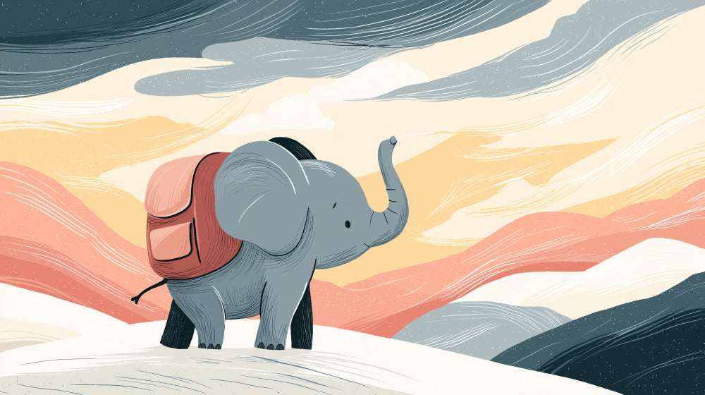 Detailed elephant adventure mural wallpaper design pattern with sunset safari theme by Kids-Mundo