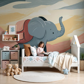 Elephant adventure mural wallpaper creating magical safari nursery decor by Kids-Mundo