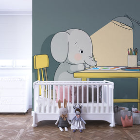 Creative elephant wallpaper transforming toddler bedroom into artistic haven