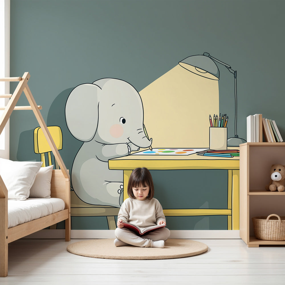 Elephant artist mural wallpaper creating inspiring baby nursery decor by Kids-Mundo
