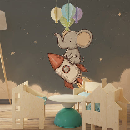 Kids-Mundo space elephant wall mural styled in an adventurous children's bedroom
