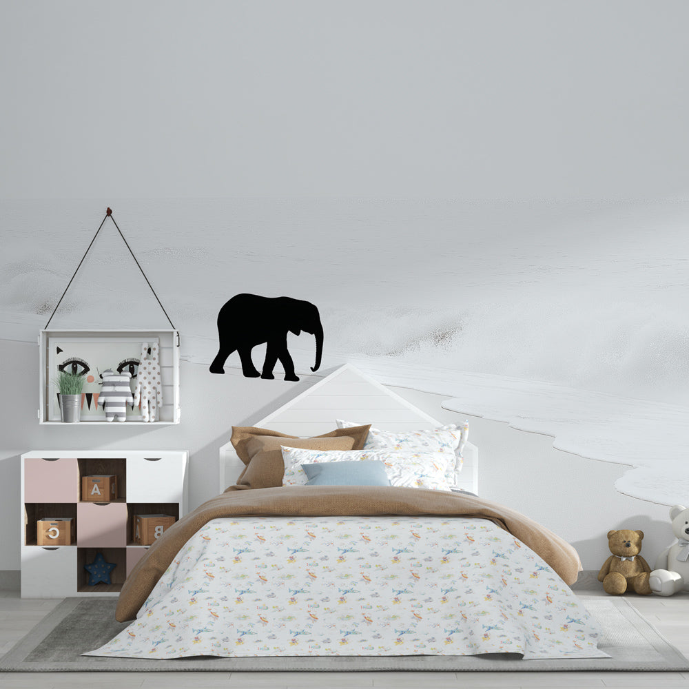 Beach themed elephant mural wallpaper for children's room with coastal decor elements