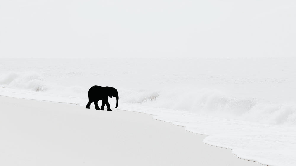 Detailed elephant beach mural wallpaper design pattern showing ocean waves and sand by Kids-Mundo