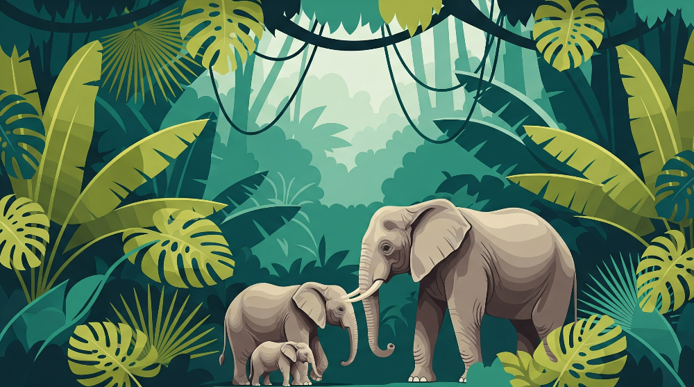 Elephant and Calf in the Jungle Wall Mural
