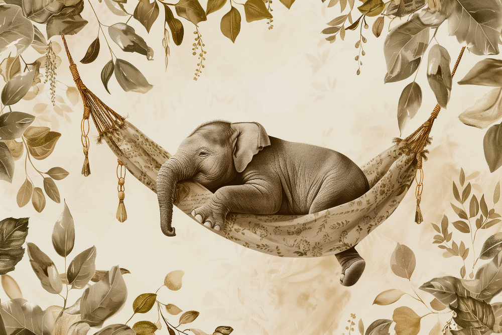 Baby Elephant Sleeping in a Hammock Wall Mural