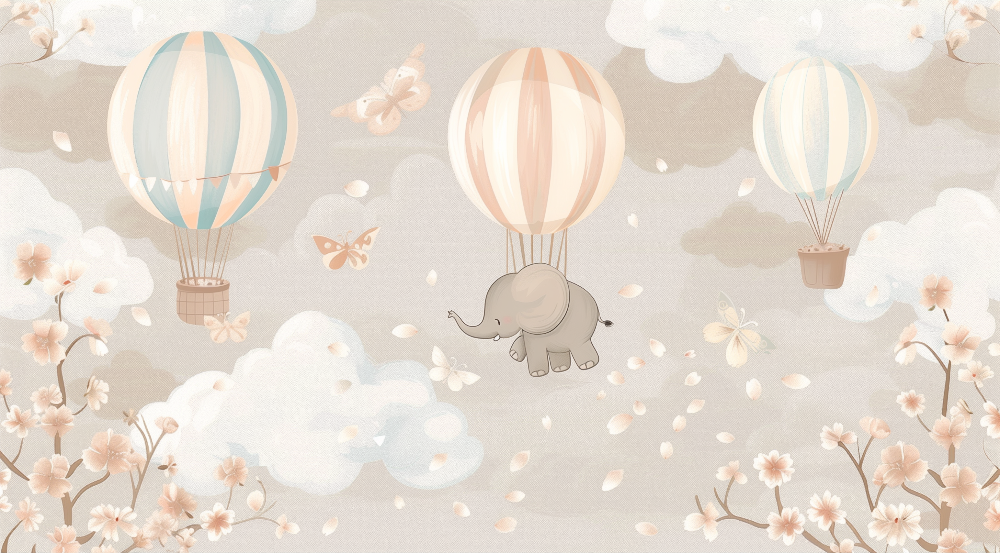 Elephant and Hot Air Balloons Nursery Wall Mural