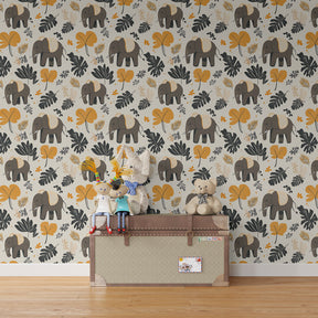 Safari elephant wallpaper transforming children's bedroom into adventurous jungle space