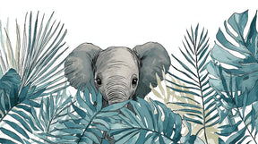 Detailed elephant jungle mural wallpaper design pattern with tropical foliage by Kids-Mundo