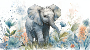 Detailed watercolor elephant jungle mural wallpaper design pattern by Kids-Mundo
