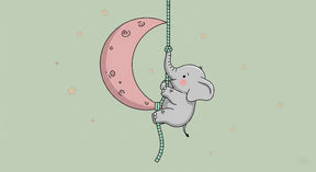 Detailed elephant moon mural wallpaper design pattern with pink moon and golden stars by Kids-Mundo