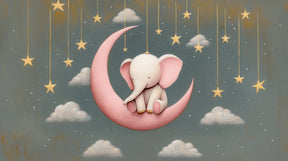 Detailed elephant moon mural wallpaper design pattern with stars and clouds by Kids-Mundo