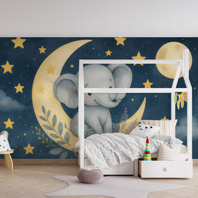 Moon and stars mural wallpaper for peaceful toddler bedroom by Kids-Mundo