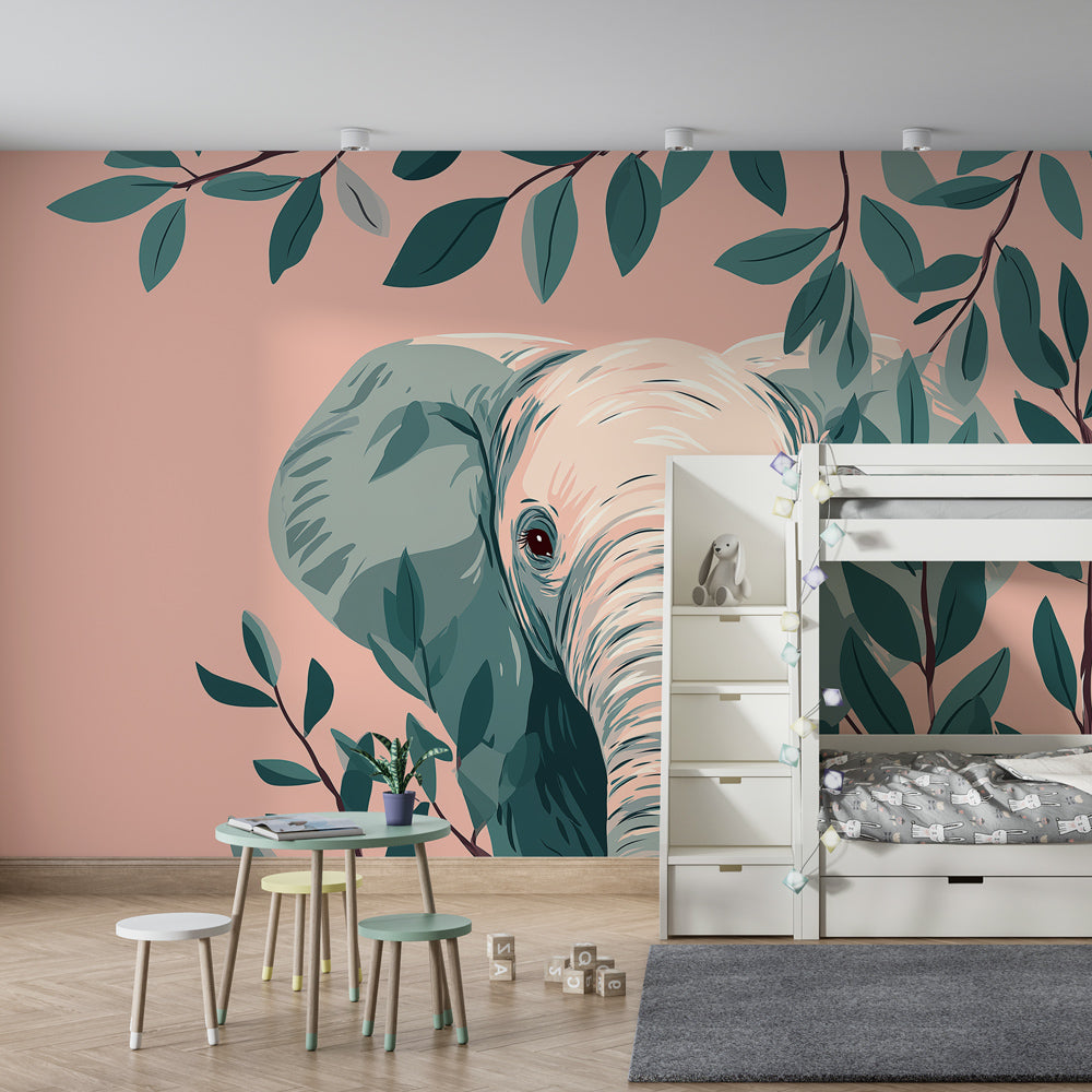 Safari elephant wallpaper creating peaceful atmosphere in modern baby room decor