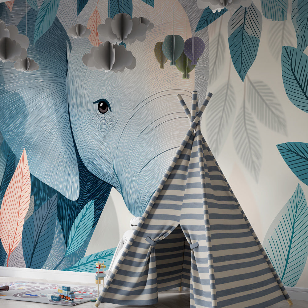 Elephant nursery wallpaper creating serene atmosphere in modern baby room decor