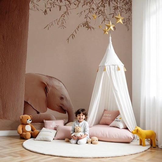 Gentle elephant mural wallpaper creating peaceful baby nursery atmosphere by Kids-Mundo