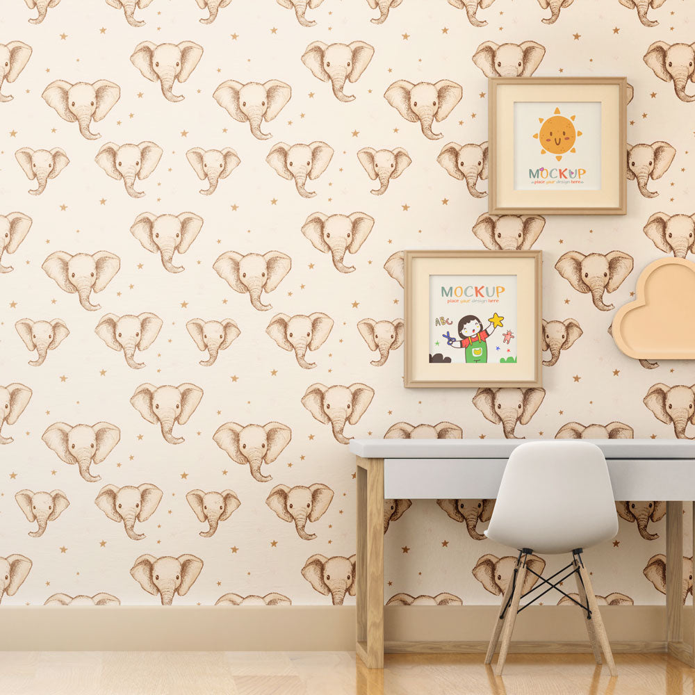 Animal mural wallpaper featuring cute elephants in modern children's bedroom decor