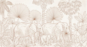 Detailed tropical elephant family mural wallpaper design pattern by Kids-Mundo