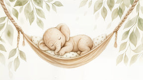 Detailed baby elephant sleeping in hammock mural wallpaper design pattern by Kids-Mundo