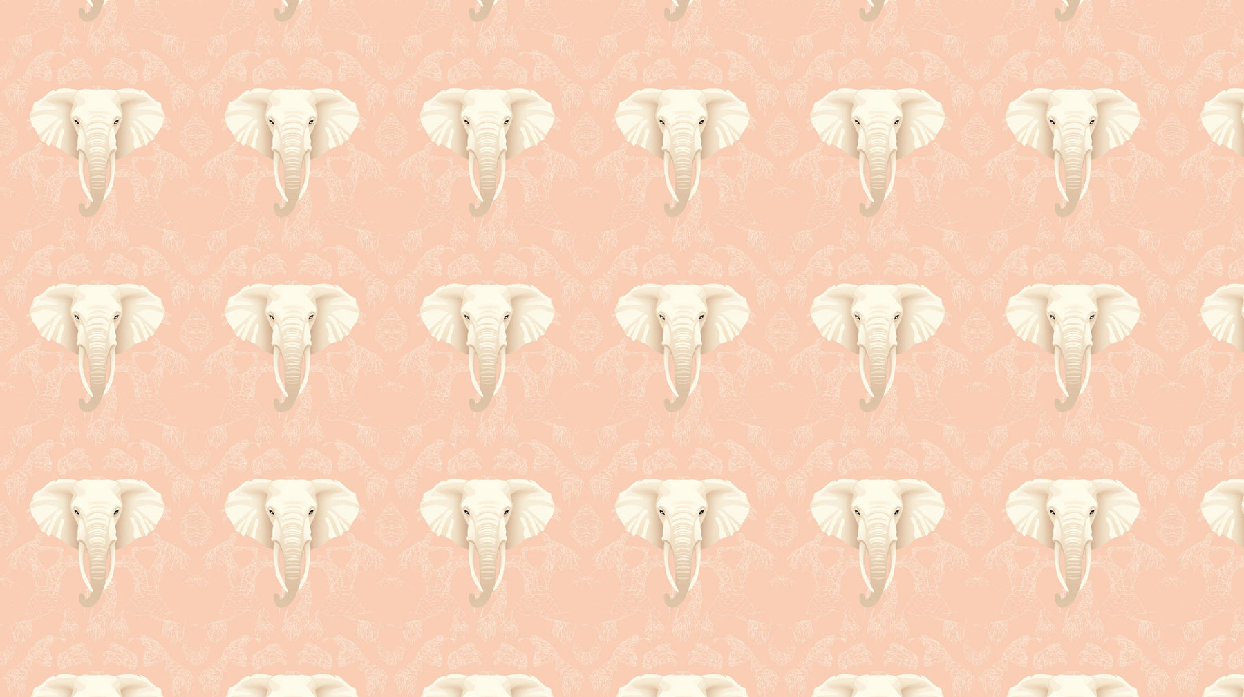 Detailed pink elephant head mural wallpaper design pattern showing safari motifs by Kids-Mundo