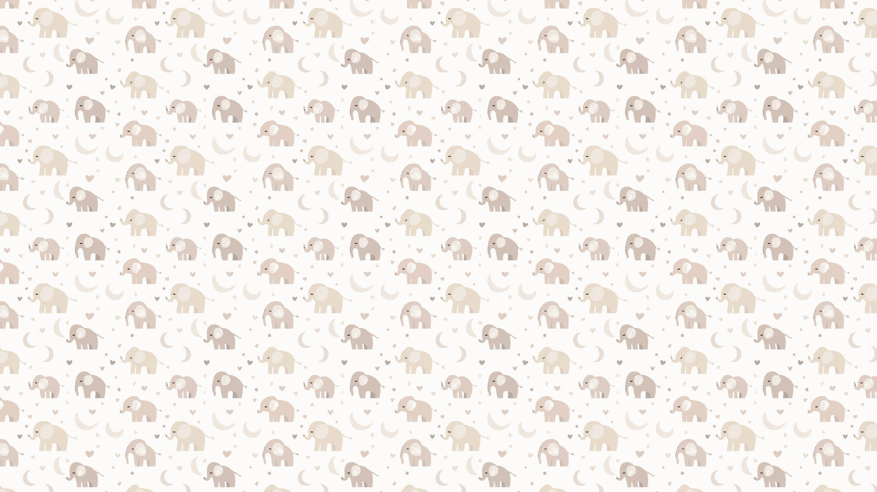 Detailed elephant and moon mural wallpaper design pattern in soft beige tones by Kids-Mundo