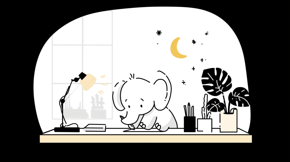 Detailed elephant mural wallpaper design pattern showing studious night scene by Kids-Mundo