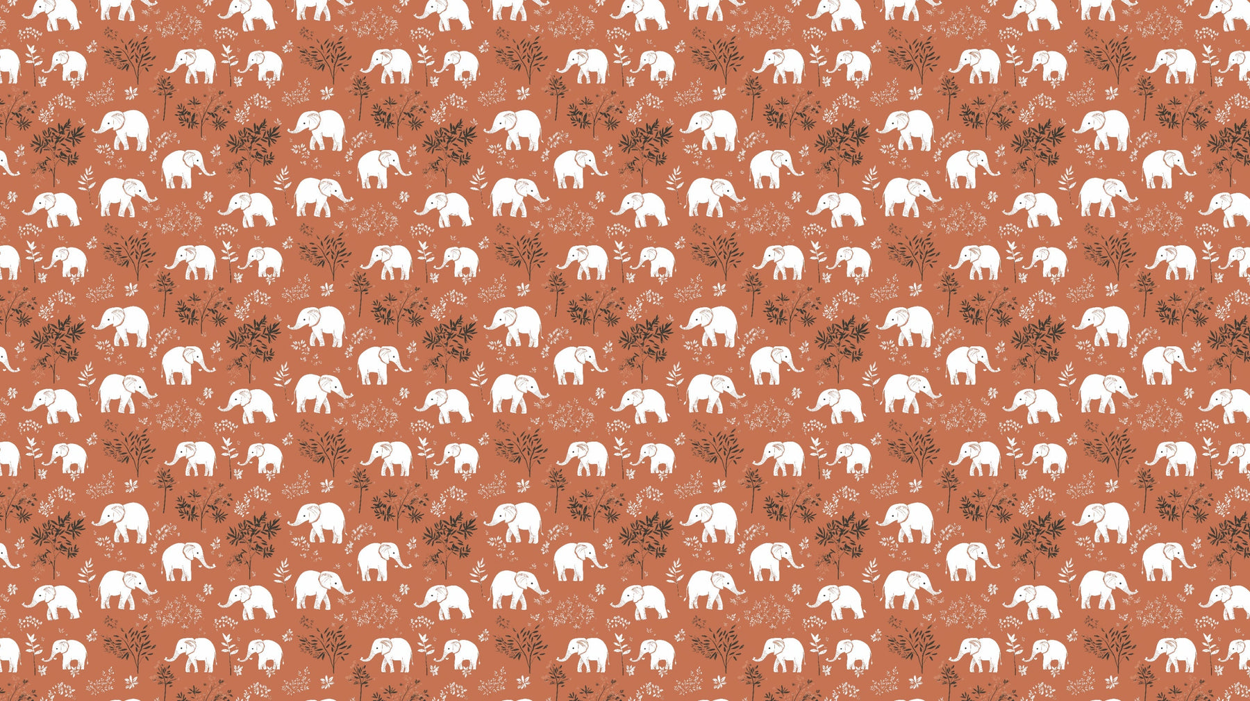 Detailed elephant garden mural wallpaper design pattern with terracotta tones by Kids-Mundo