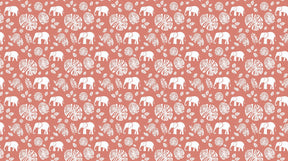 Detailed elephant mural wallpaper design pattern showing safari animals and tropical foliage on terracotta by Kids-Mundo