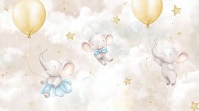 Detailed elephant and golden balloons mural wallpaper design pattern by Kids-Mundo