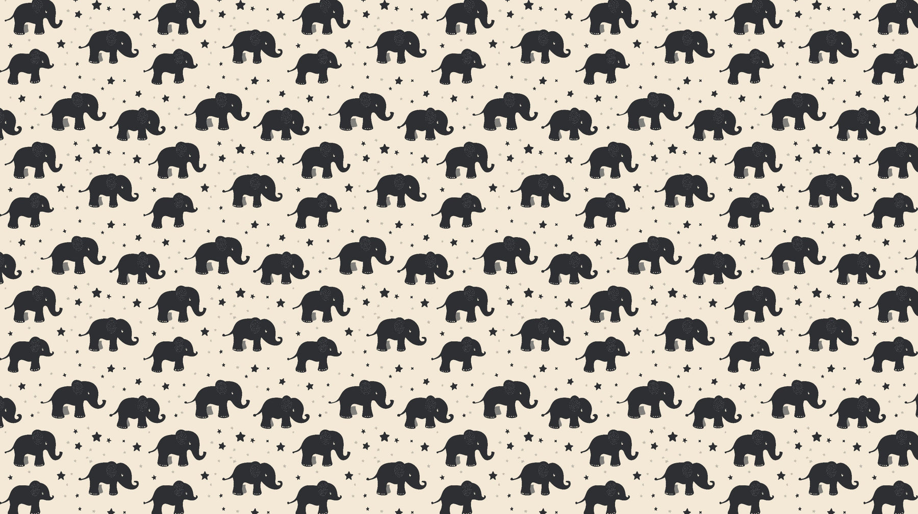 Detailed black elephant mural wallpaper design pattern with cream background by Kids-Mundo