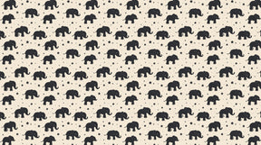 Detailed black elephant mural wallpaper design pattern with cream background by Kids-Mundo