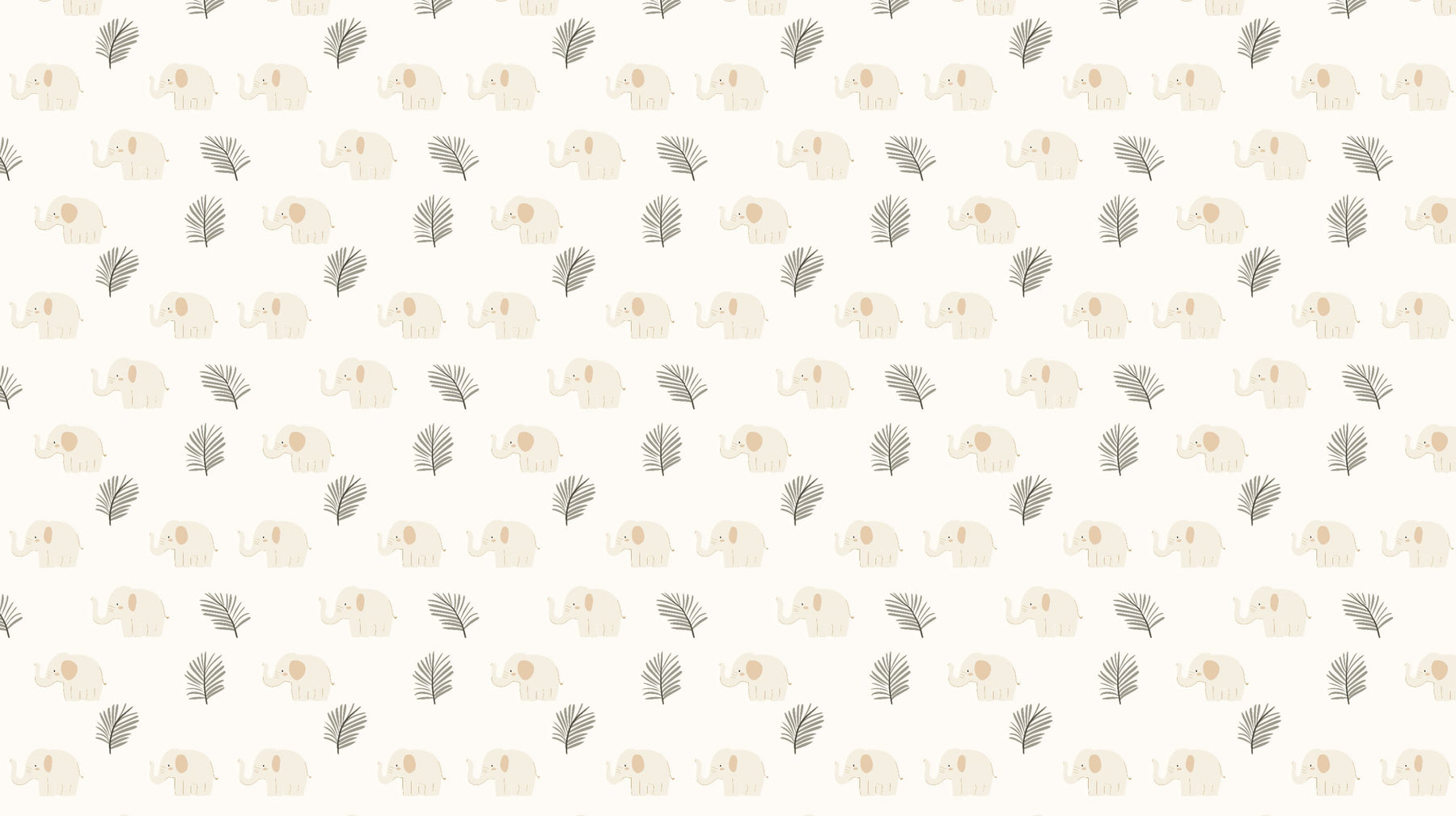 Detailed beige elephant mural wallpaper design pattern with botanical foliage by Kids-Mundo