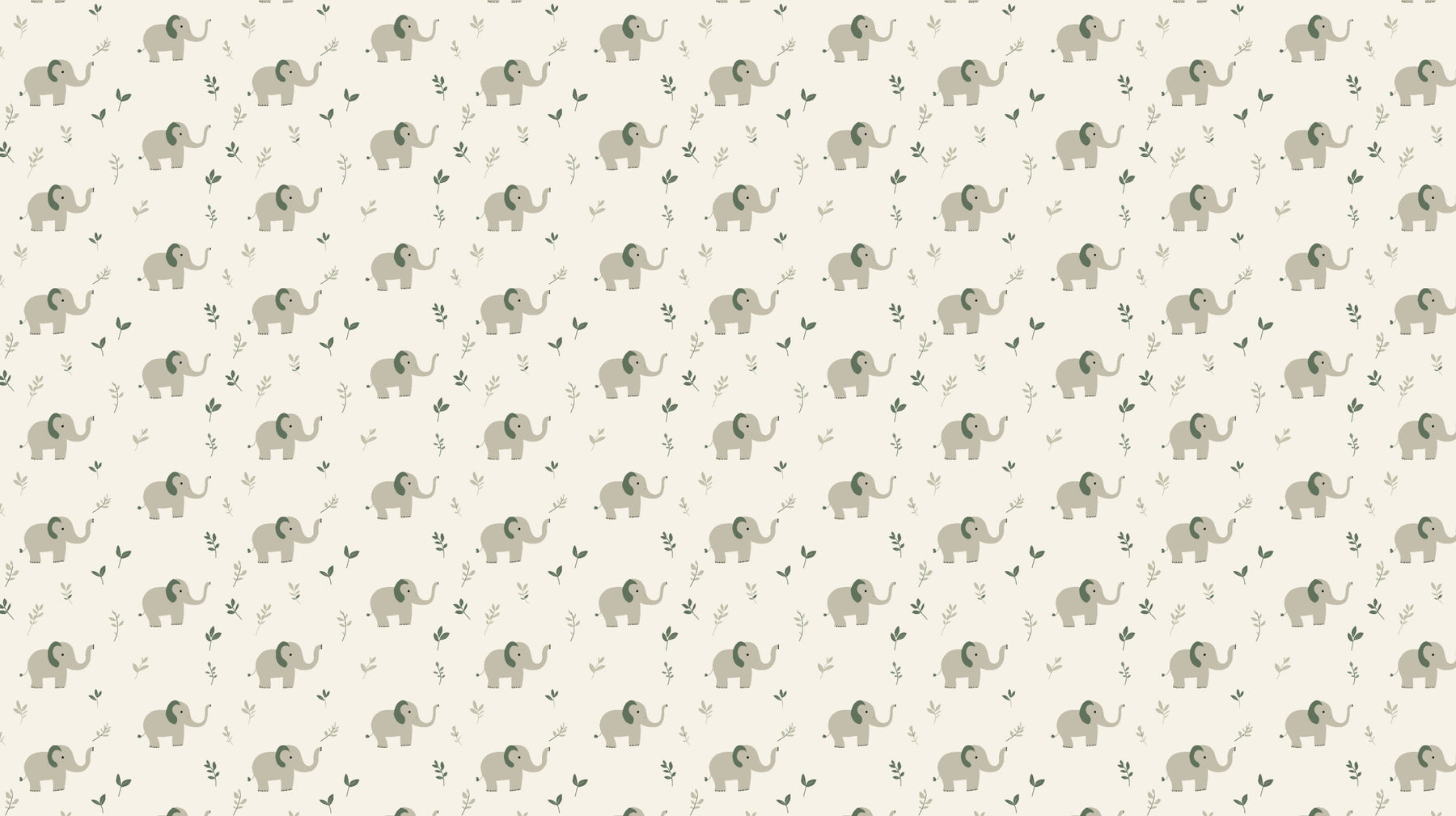 Detailed elephant and botanical foliage mural wallpaper design pattern with gray and green tones by Kids-Mundo