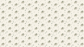 Detailed elephant and botanical foliage mural wallpaper design pattern with gray and green tones by Kids-Mundo