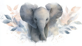 Detailed elephant and botanical mural wallpaper design pattern with pastel colors by Kids-Mundo