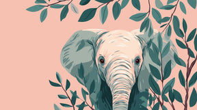 Detailed elephant and tropical leaves mural wallpaper design pattern by Kids-Mundo
