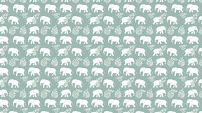 Detailed white elephants and tropical foliage mural wallpaper design pattern by Kids-Mundo