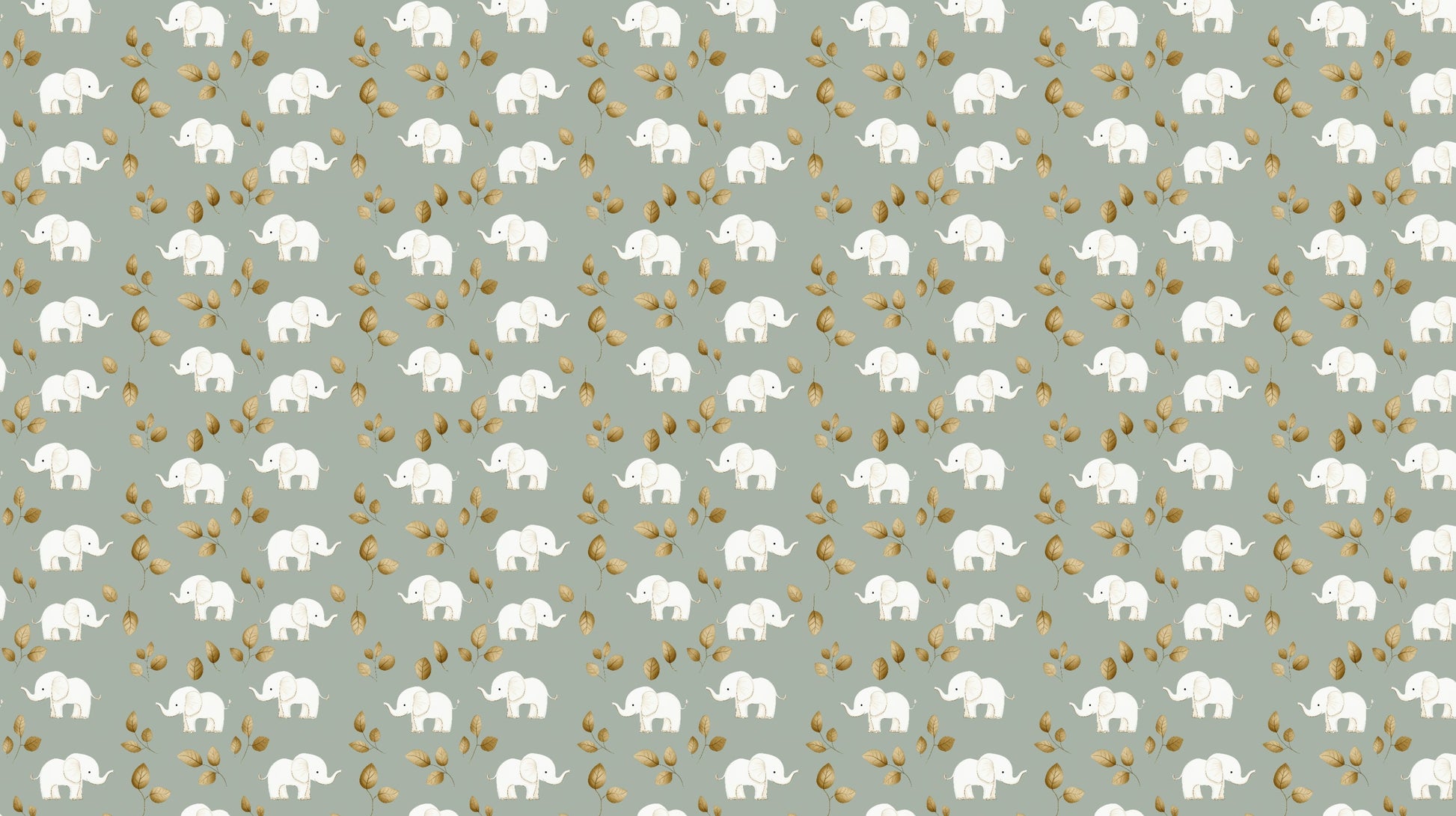 Detailed elephant and golden leaves mural wallpaper design pattern by Kids-Mundo