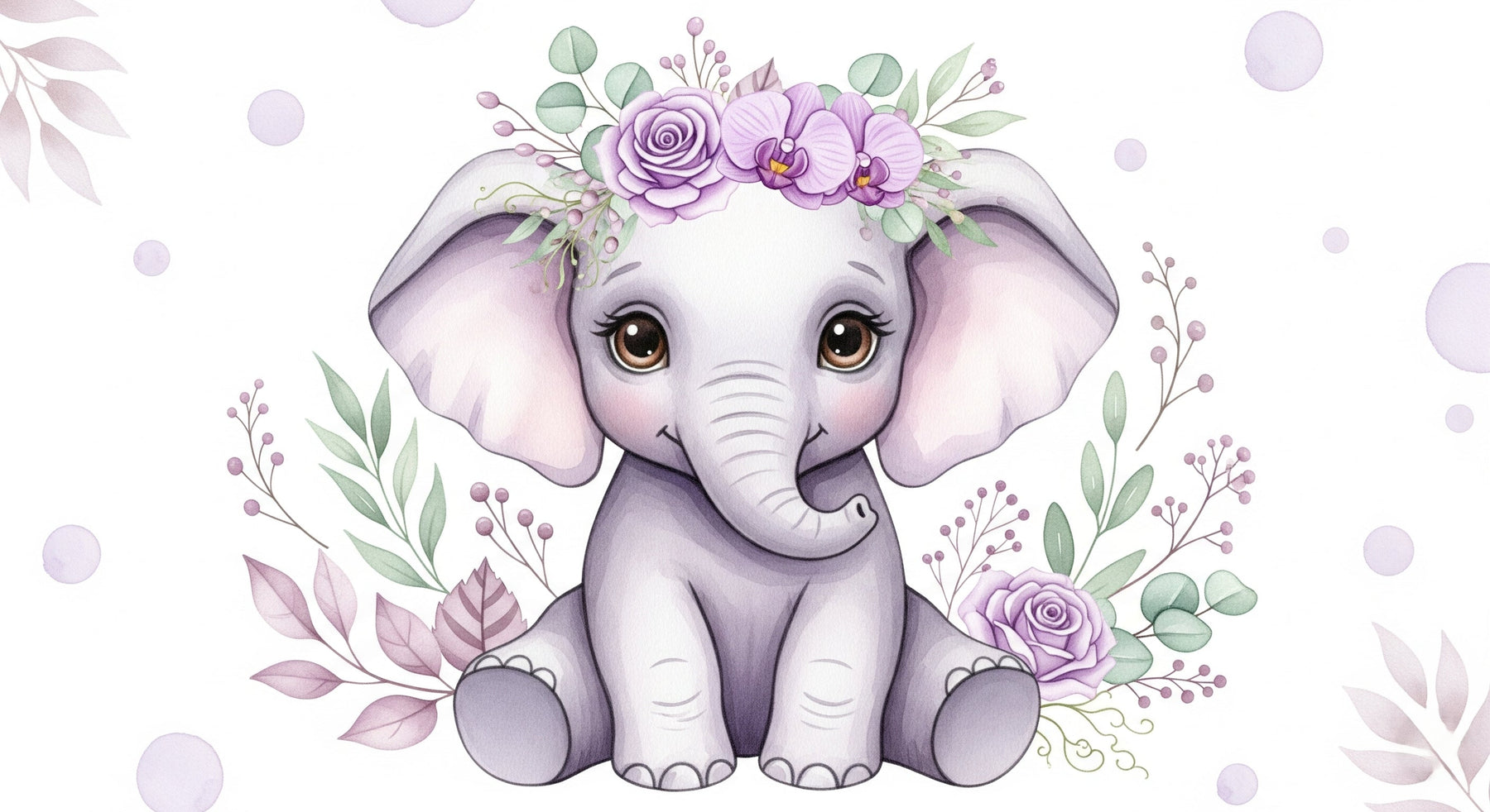 Detailed elephant with flower crown mural wallpaper design pattern by Kids-Mundo