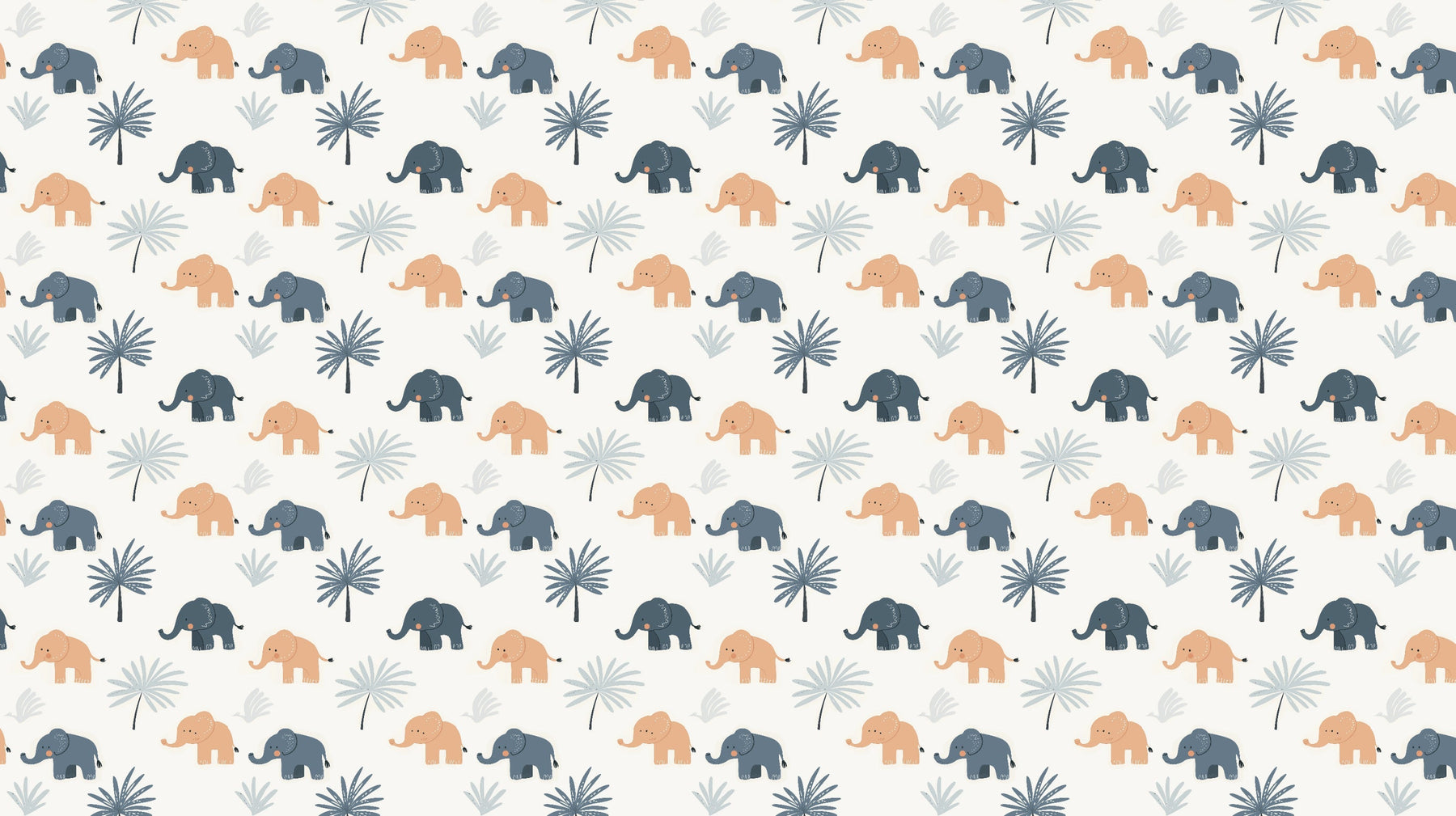 Detailed elephant and palm tree mural wallpaper design pattern by Kids-Mundo showing safari motifs