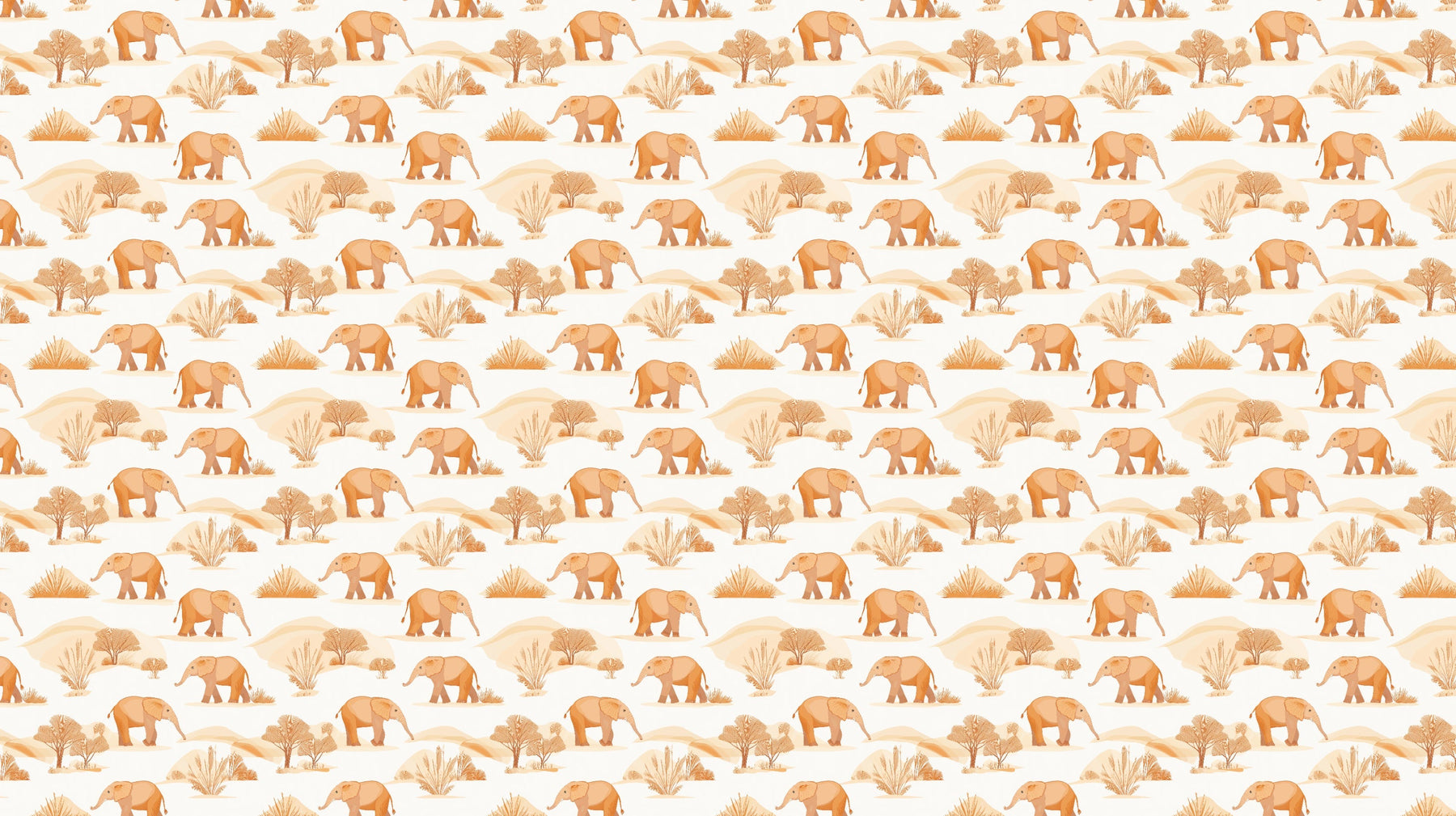 Detailed elephant safari mural wallpaper design pattern with trees and grass by Kids-Mundo