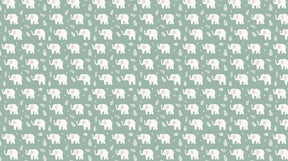 Detailed elephant mural wallpaper design pattern with white elephants on soft green background by Kids-Mundo