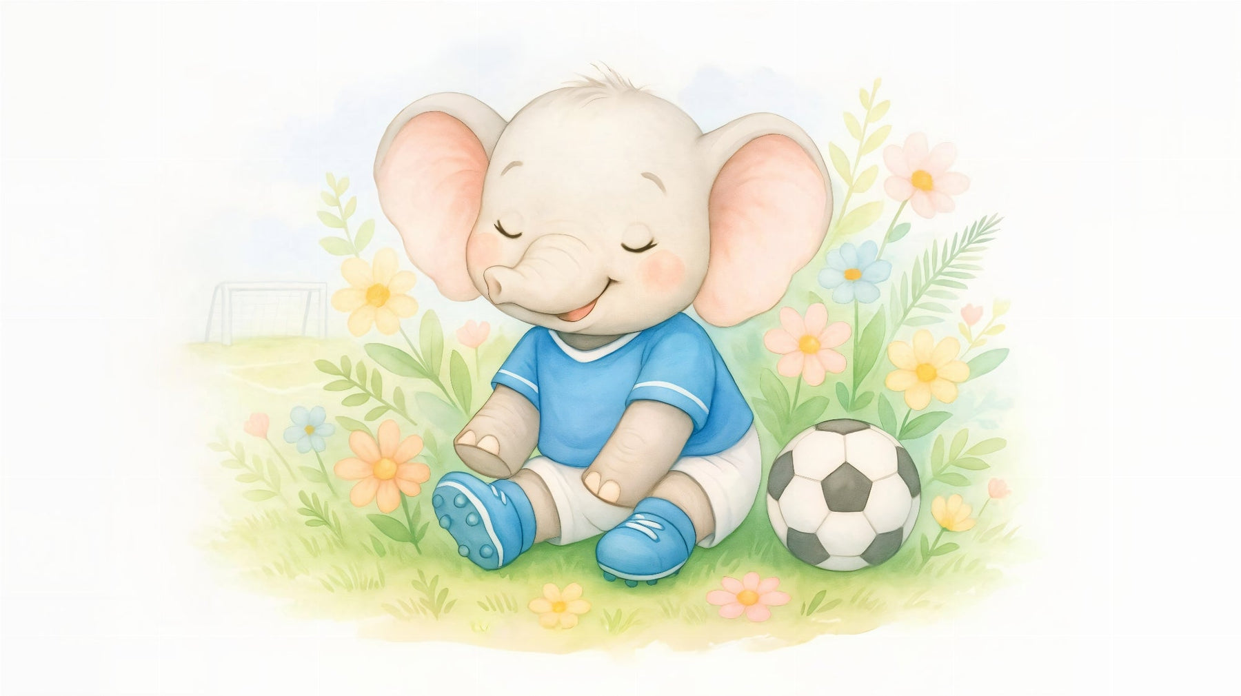 Detailed elephant soccer mural wallpaper design pattern showing watercolor style by Kids-Mundo
