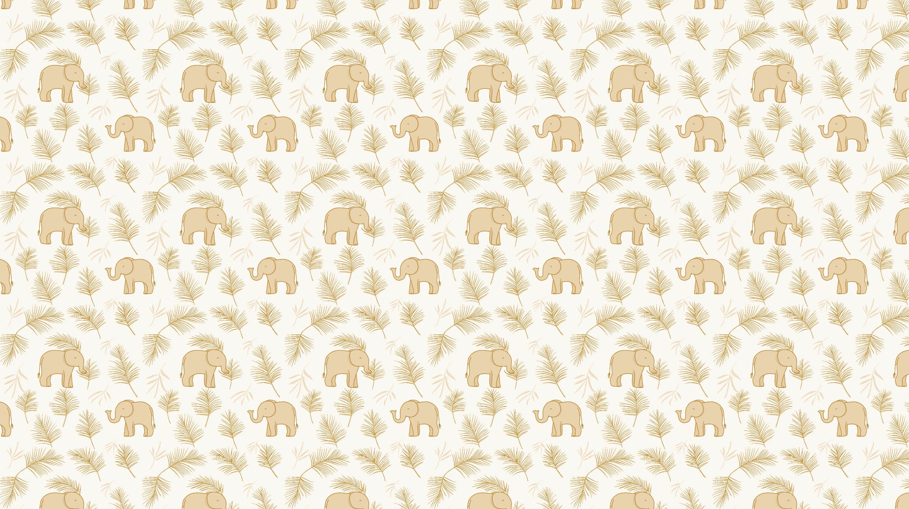 Detailed elephant safari mural wallpaper design pattern with golden foliage by Kids-Mundo