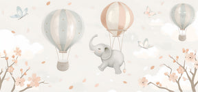 Detailed elephant and hot air balloon mural wallpaper design pattern by Kids-Mundo