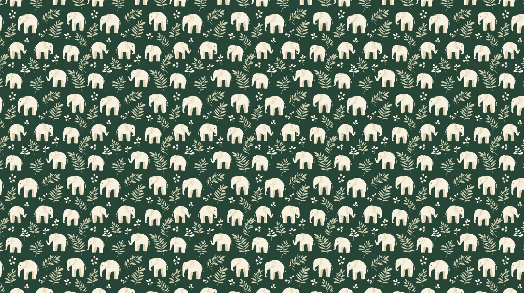Detailed elephant safari mural wallpaper design pattern with green botanical elements by Kids-Mundo