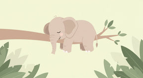 Detailed sleeping elephant on branch mural wallpaper design pattern with soft green foliage by Kids-Mundo