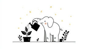 Detailed elephant garden mural wallpaper design pattern with golden stars by Kids-Mundo